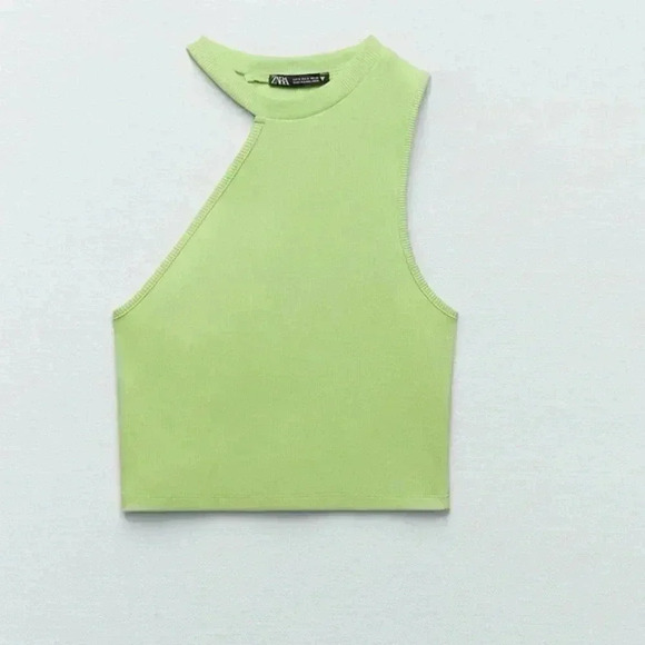 Zara Tops - ZARA ASYMMETRIC GREEN RIBBED CROP TOP‎ BLOGGERS FAV SIZE SMALL